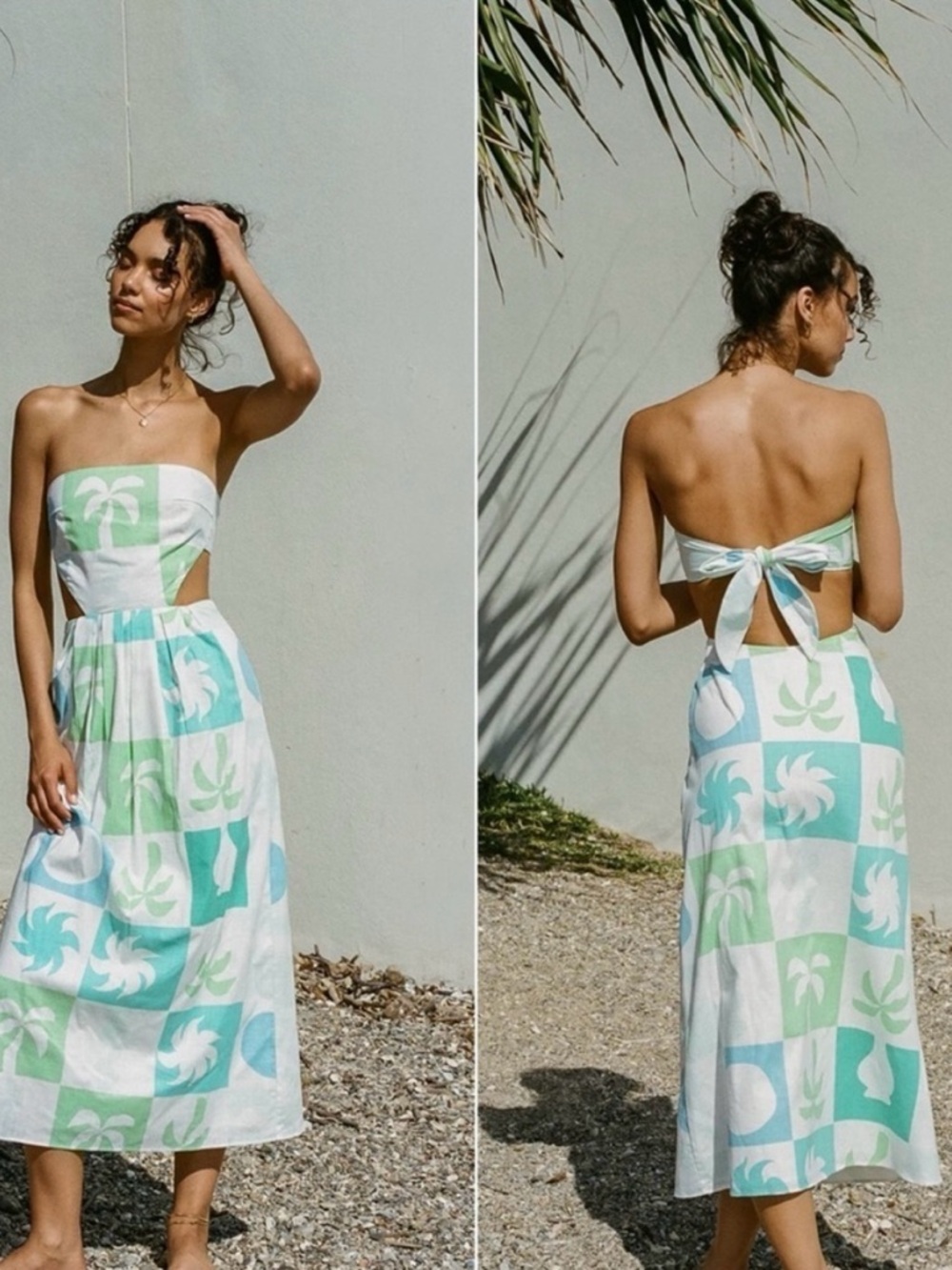 Sabo Skirt Dress Talullah Midi Strapless Open Back Palm Tile Breeze XS NWT New